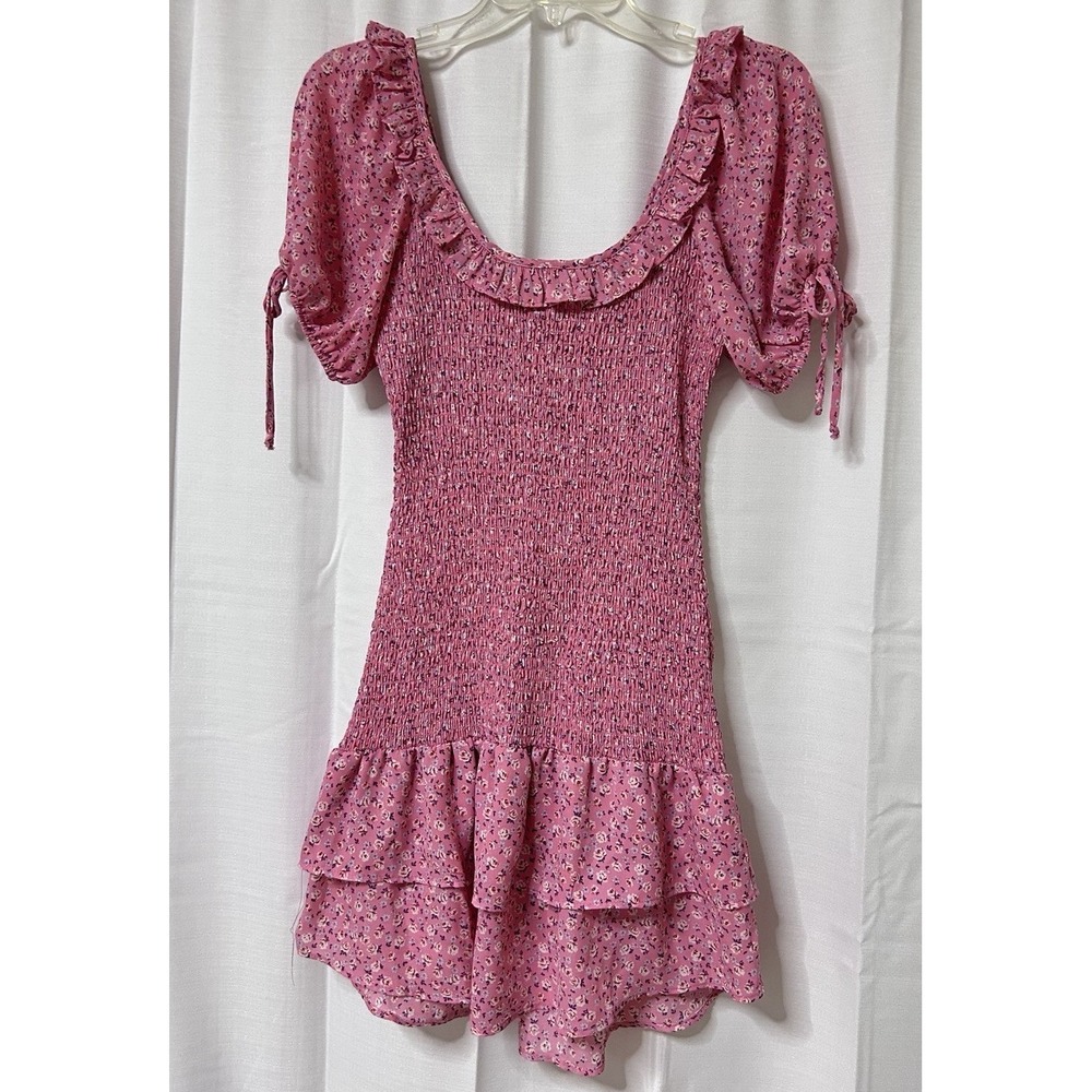 Vintage City Triangles Ruched Pink Floral Mini Coquette Prairie Whimsy XS